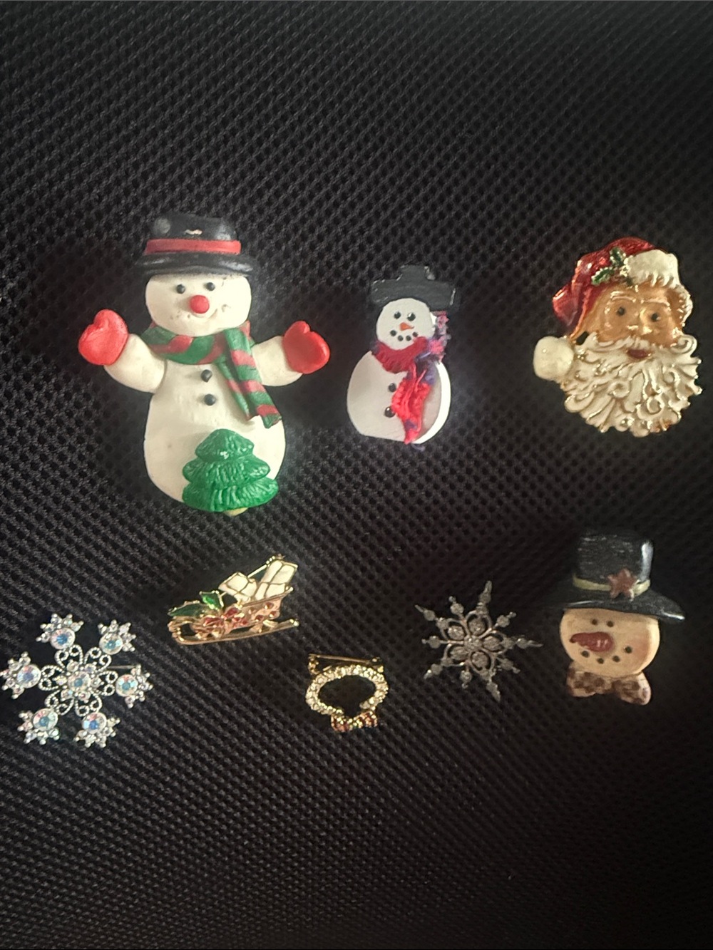 Holiday Snowman Brooch Pin - White with Red & Green Accents